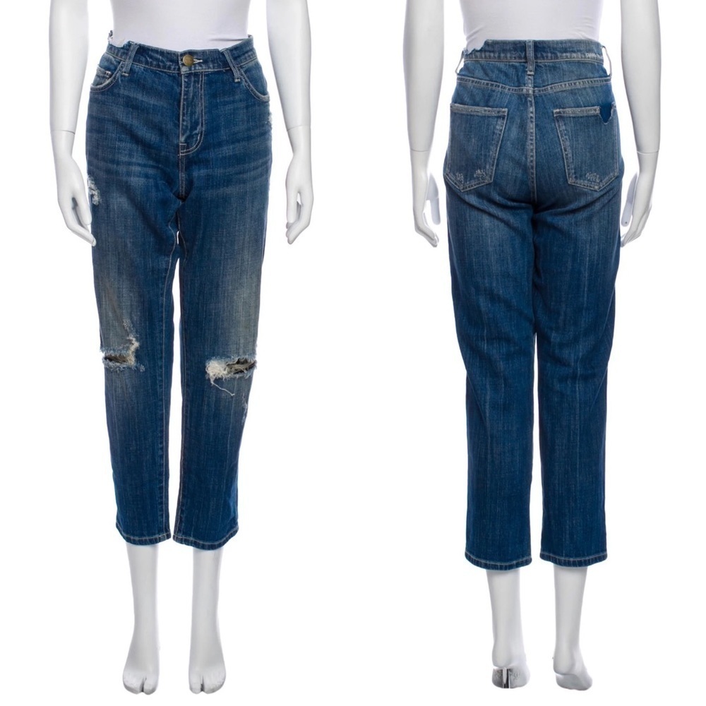 Current/Elliott Mid-Rise Straight Leg Distressed Ankle Jeans, Size 29